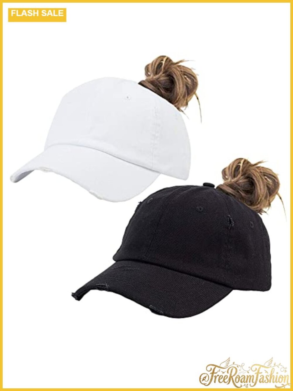 Ponytail Baseball Cap Polyester Cotton Distressed Washed Twill Hat